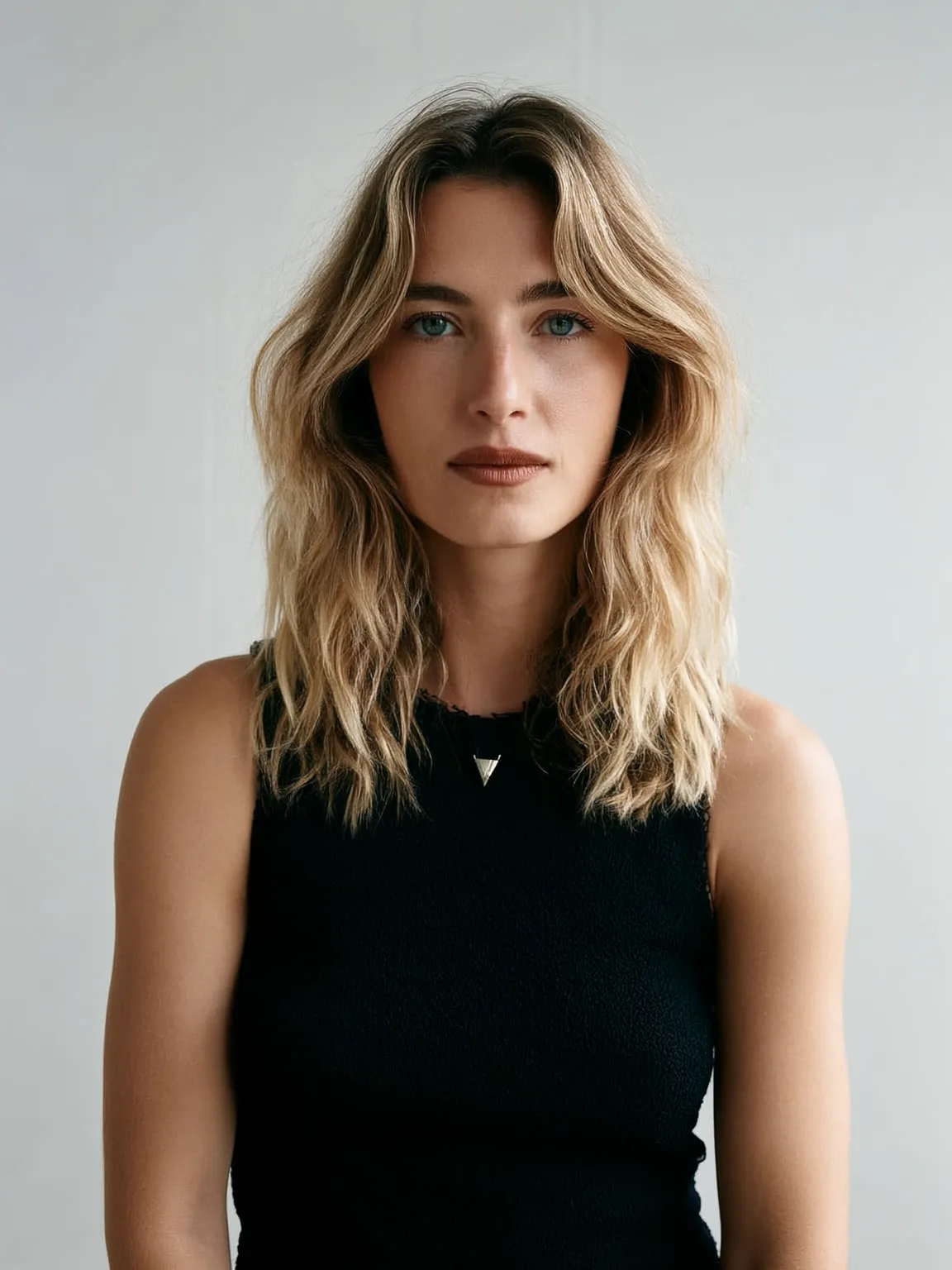 Wavy Shoulder-Length Lob with Honey Blonde Balayage
