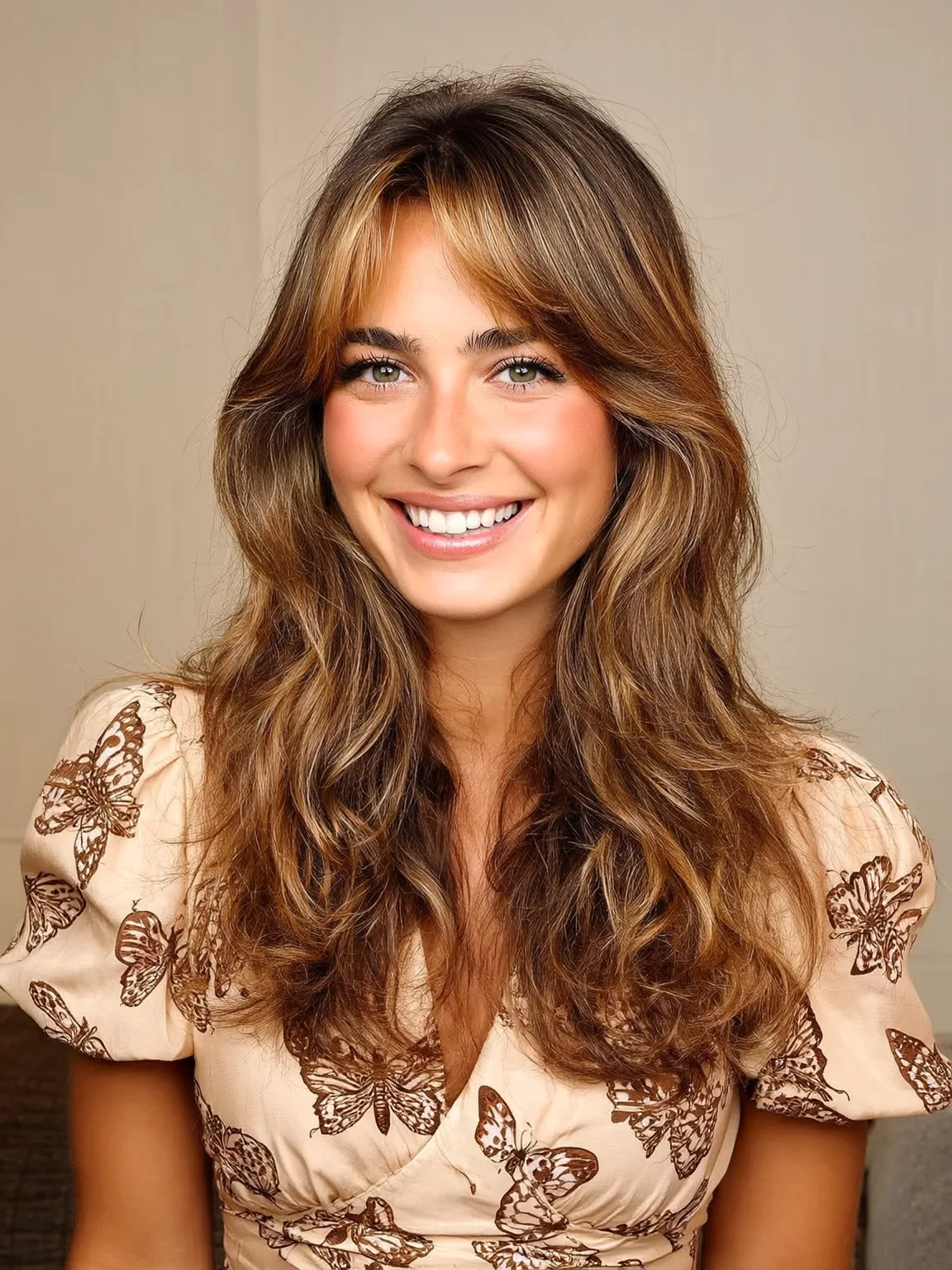 Long Layered Waves with Golden Caramel Balayage
