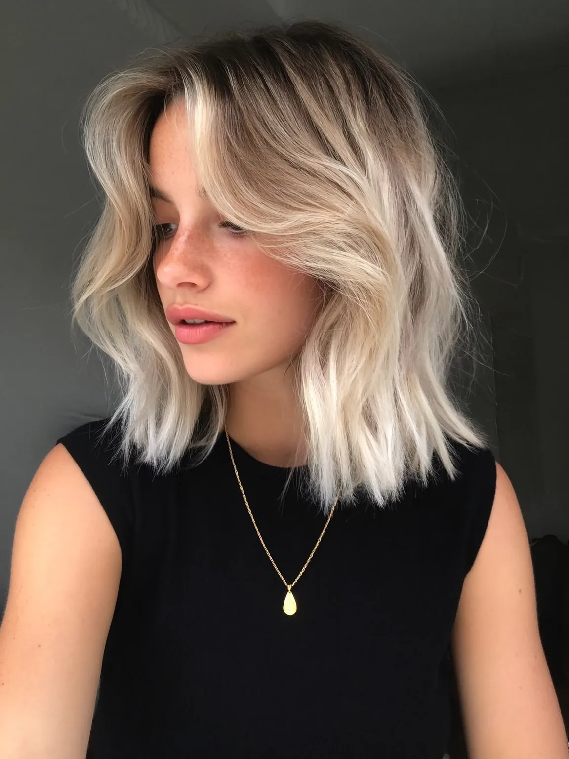 ash blonde balayage lob
