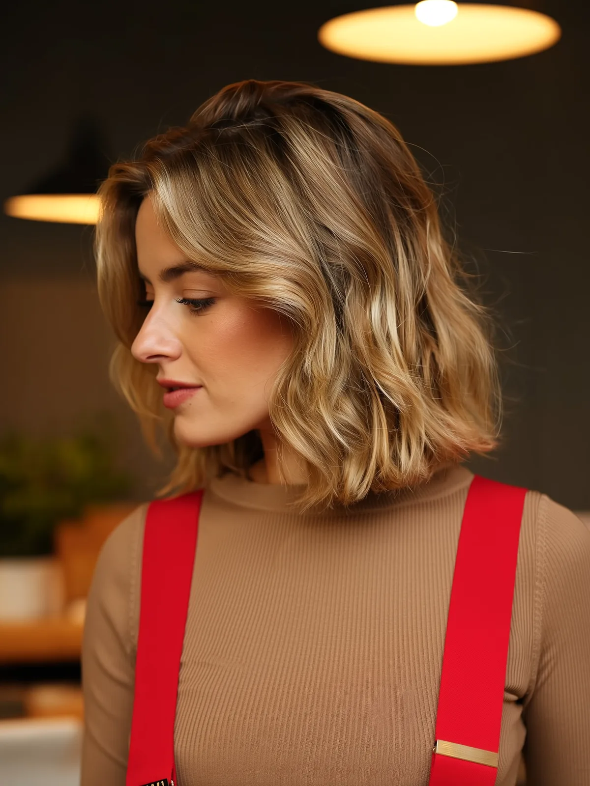 Shoulder-Length Lob with Honey Blonde Balayage Waves