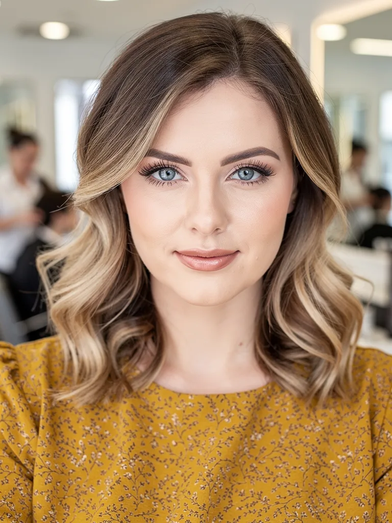 Wavy Shoulder-Length Honey Blonde Lob