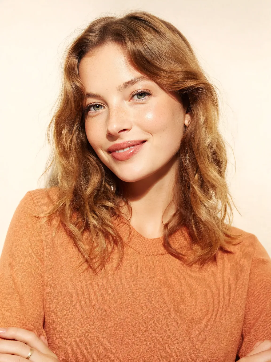 Medium-Length Honey Blonde Wavy Layers