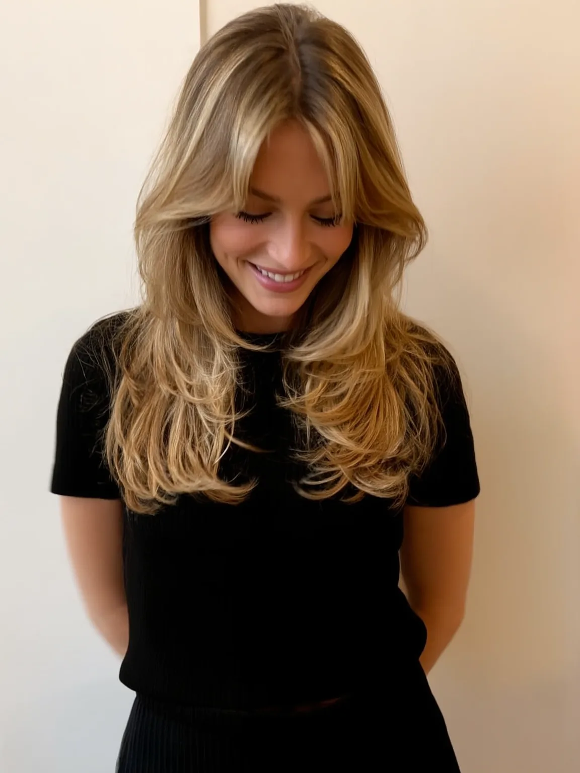 honey blonde balayage layered
