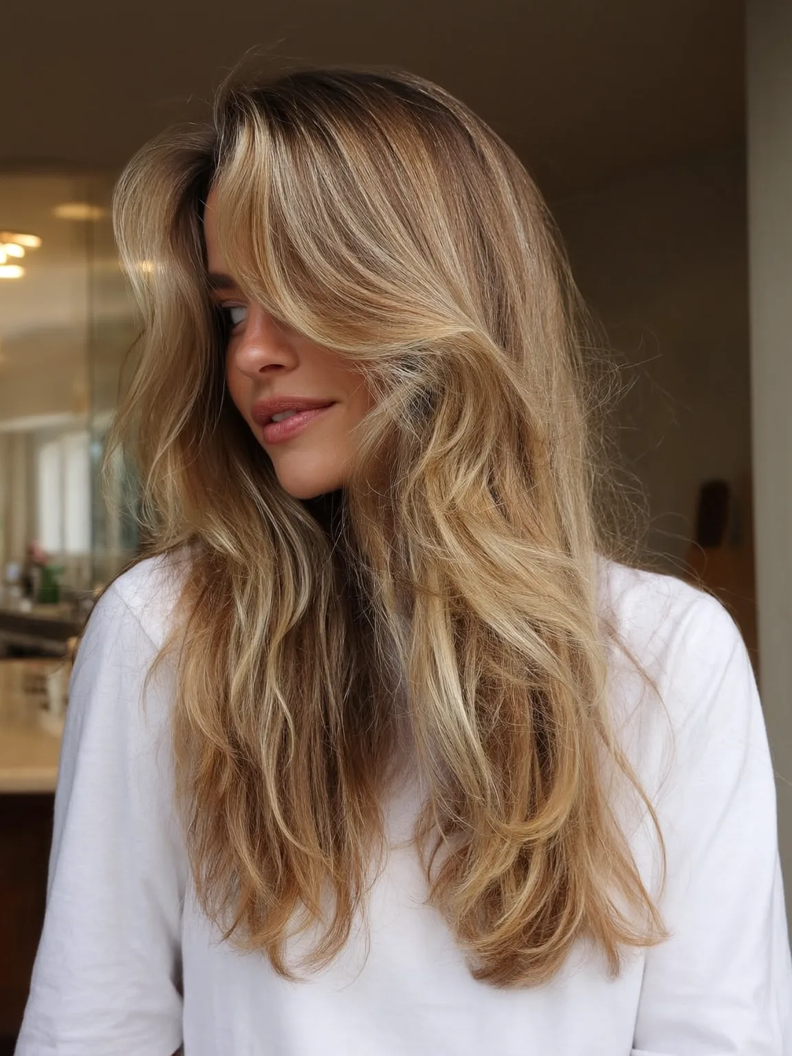 honey blonde balayage layered