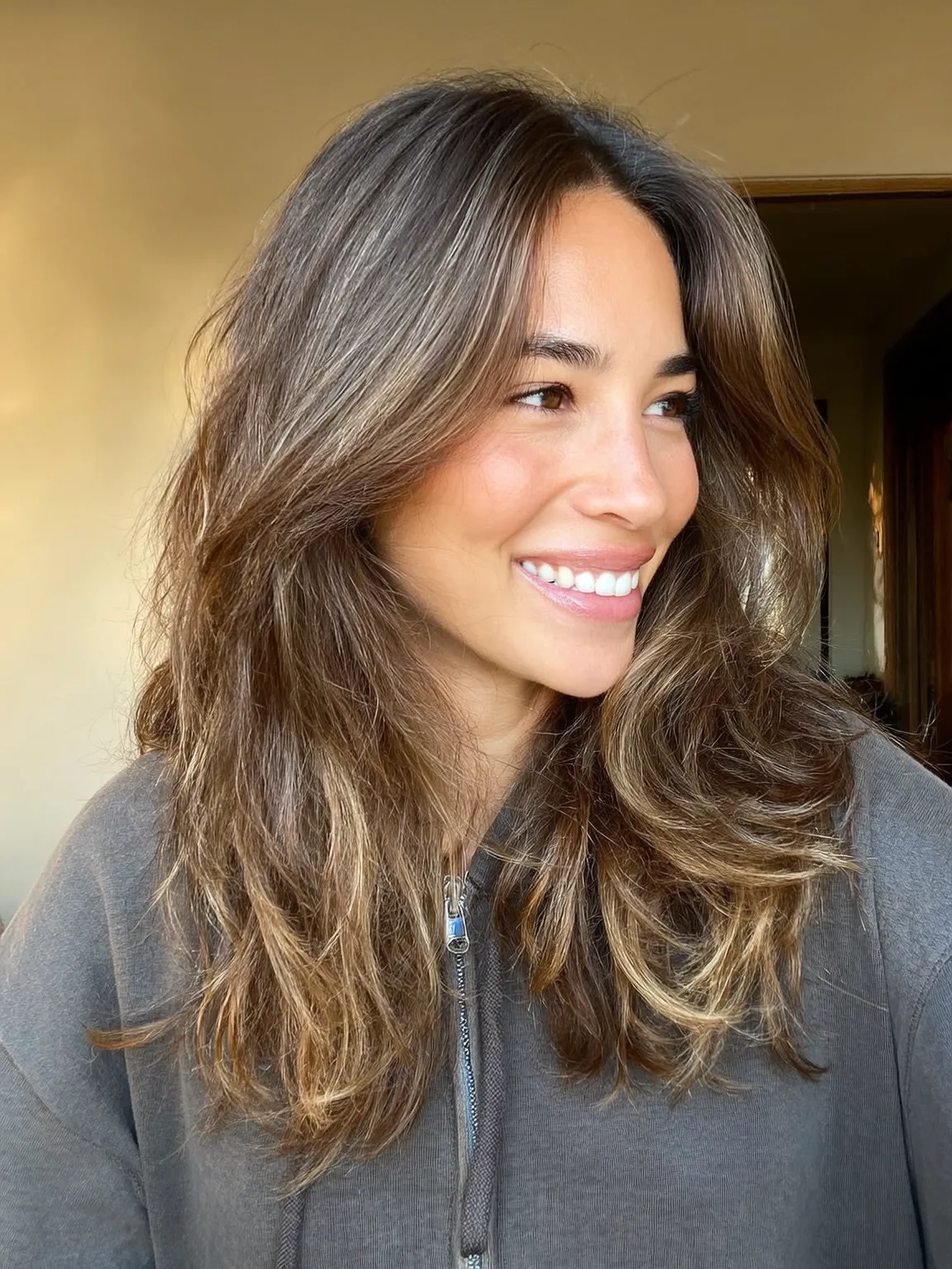 golden brown balayage layered