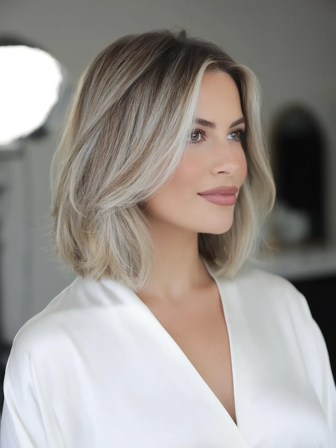 Effortless Lob with Ash Blonde Balayage Highlights