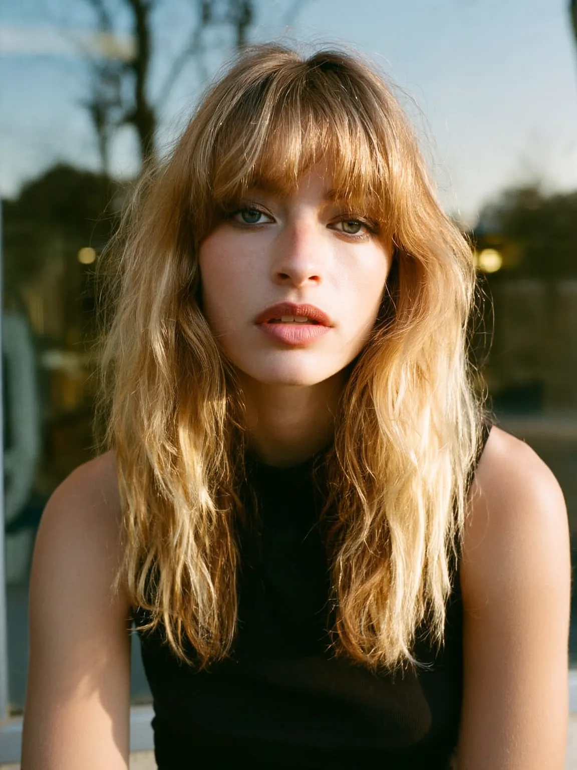 Air-Dry Friendly Honey Blonde Lob with Curtain Bangs