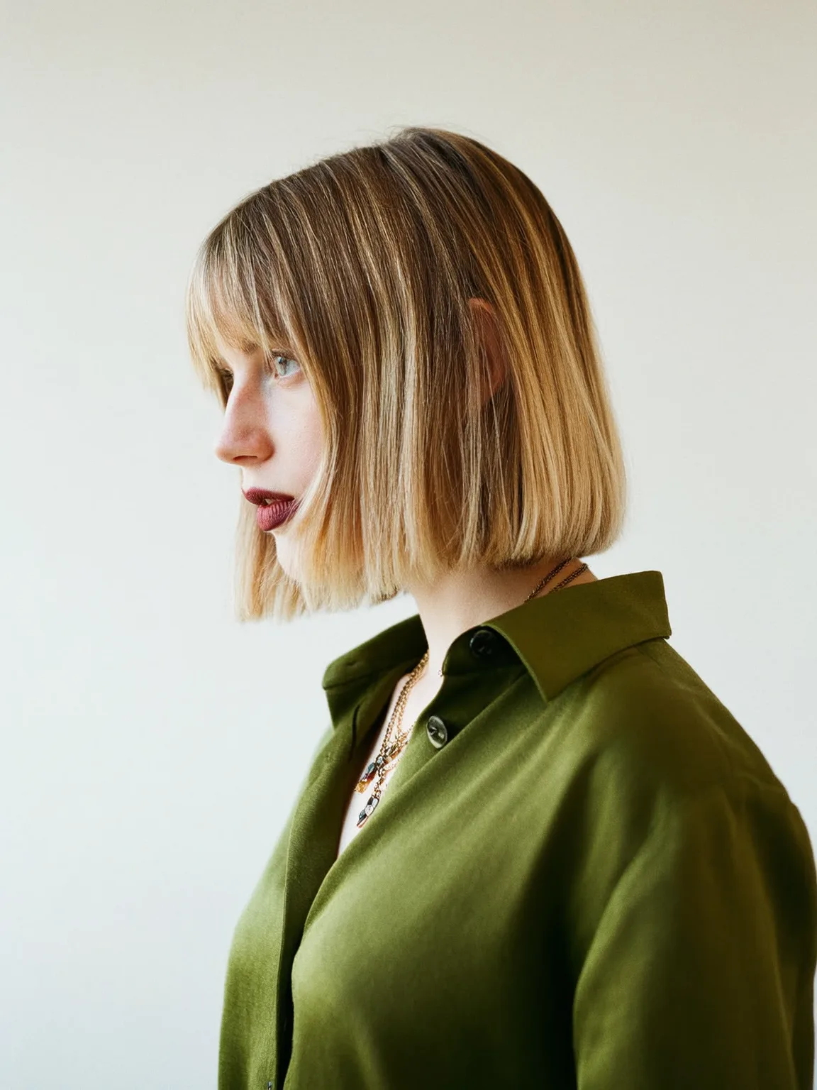 Chin-Length Honey Blonde Balayage Bob for Oval Faces