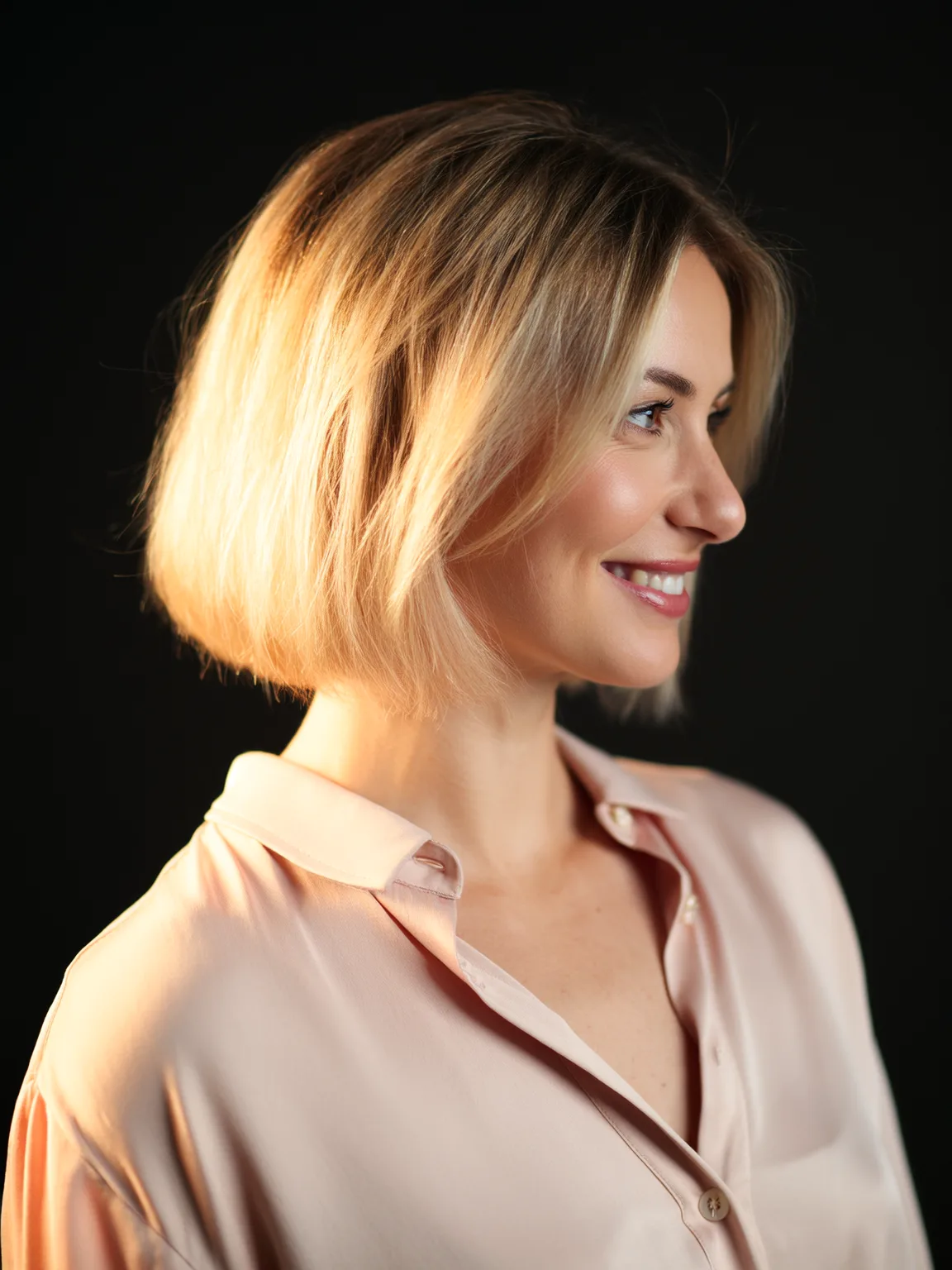 Classic Chin-Length Bob in Honey Blonde Balayage with Straight Texture