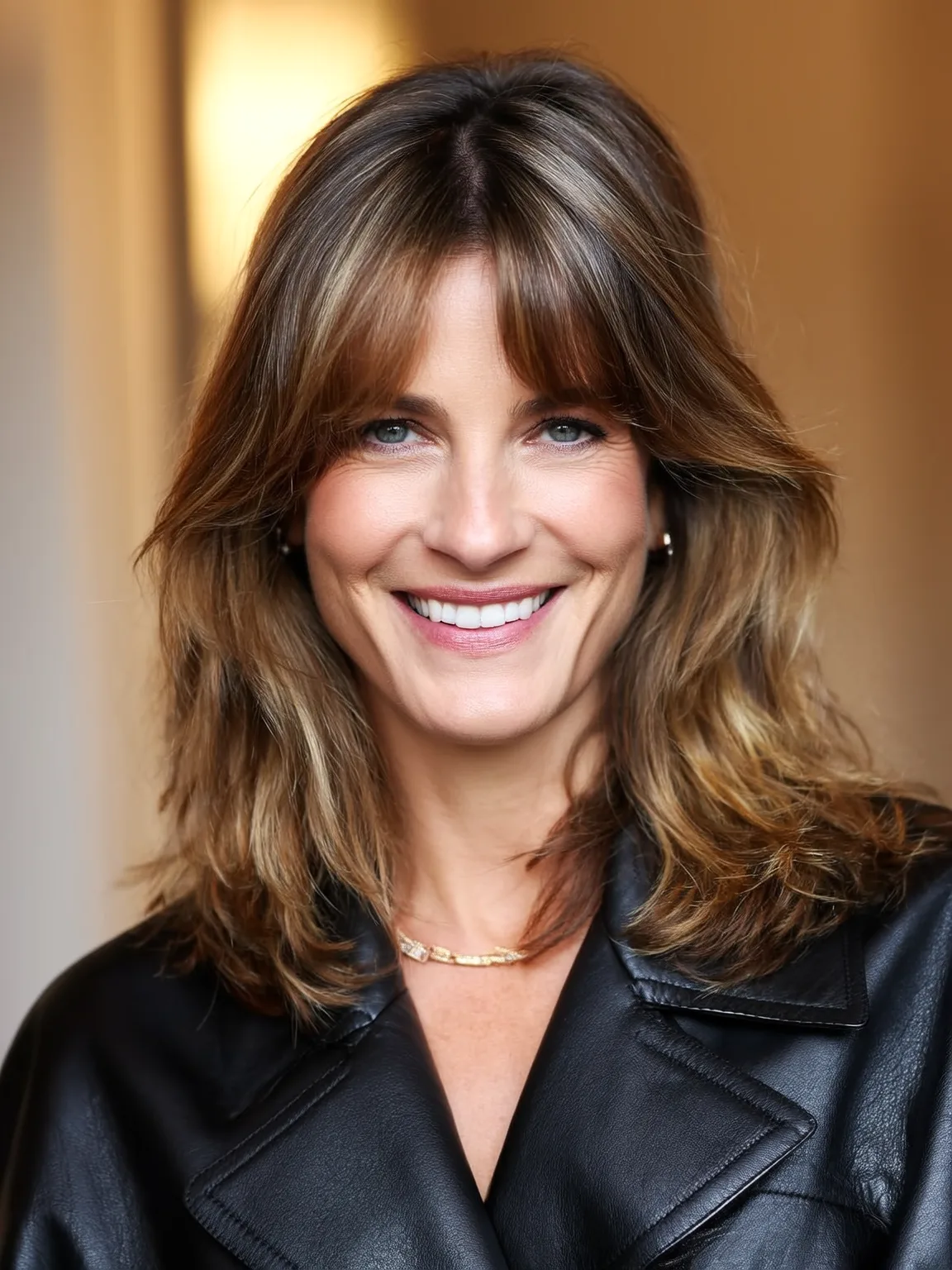 Shoulder-Length Wavy Layers with Honey Blonde Balayage