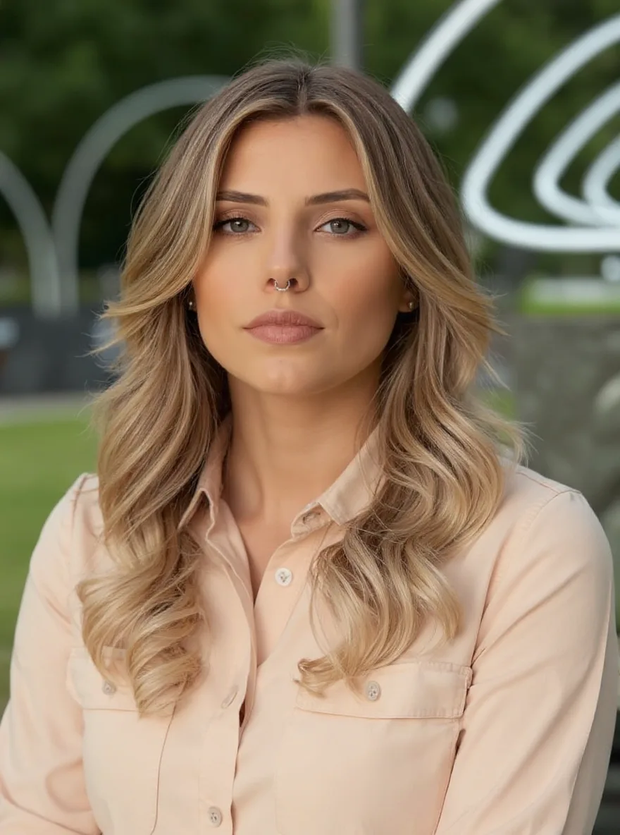 Long Wavy Layers with Honey Blonde Balayage