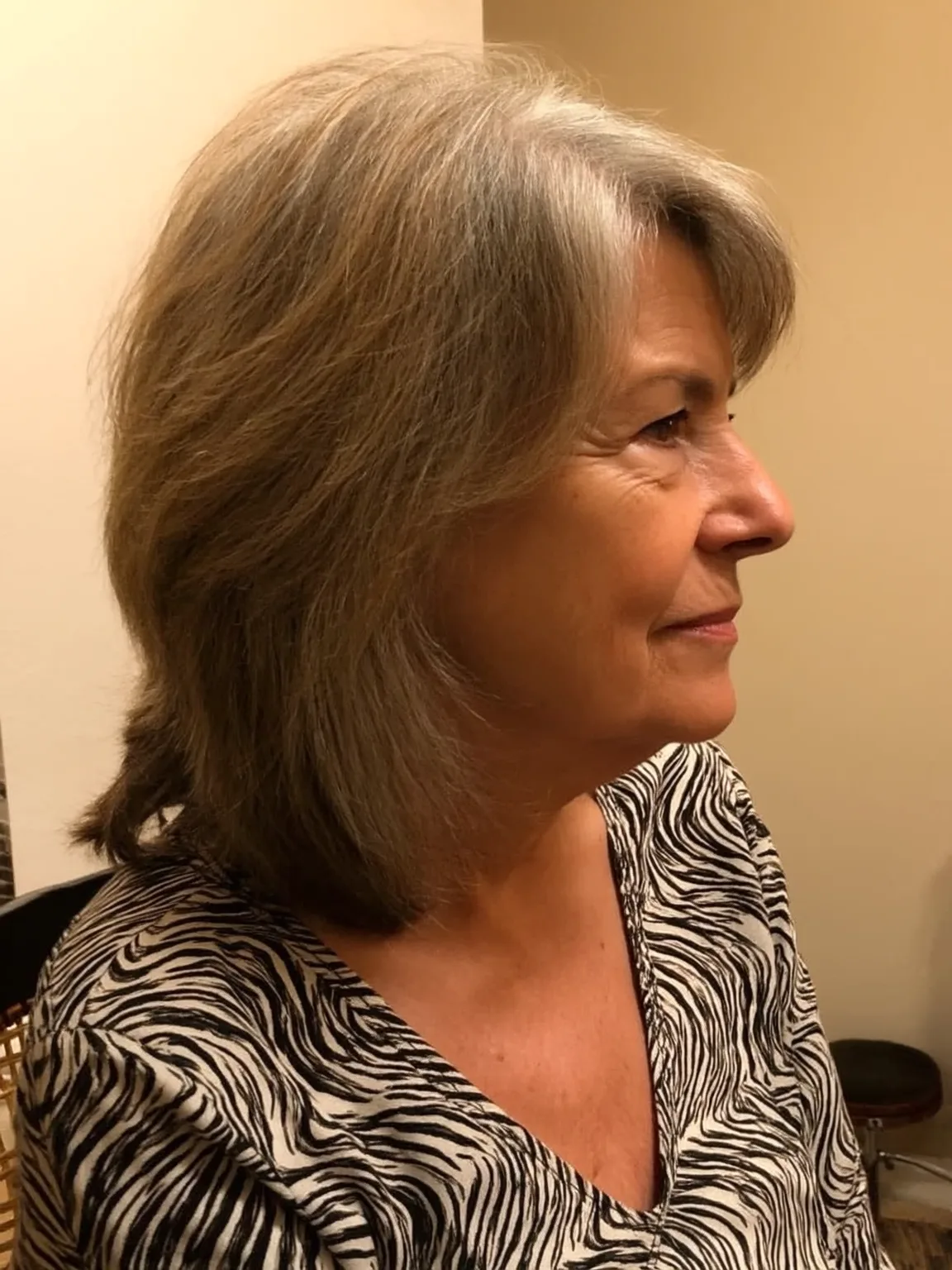 Chin-Length Feathered Cut with Soft Silver Gray