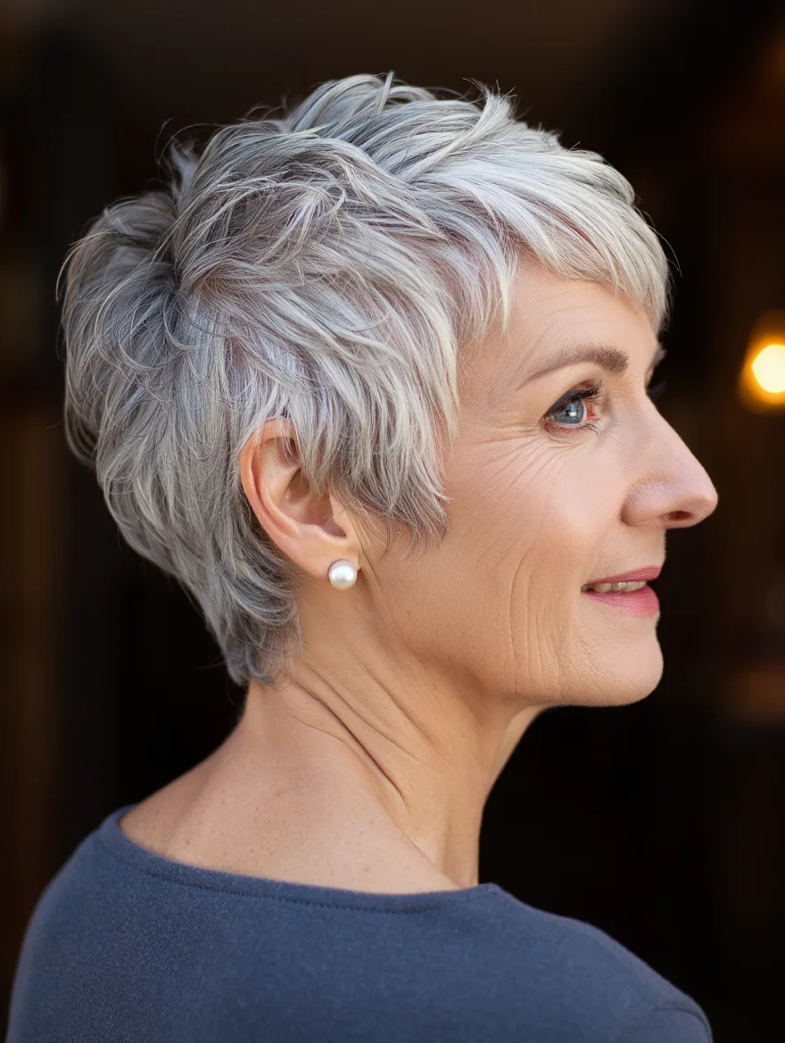 Texturized Silver Pixie with Choppy Layers