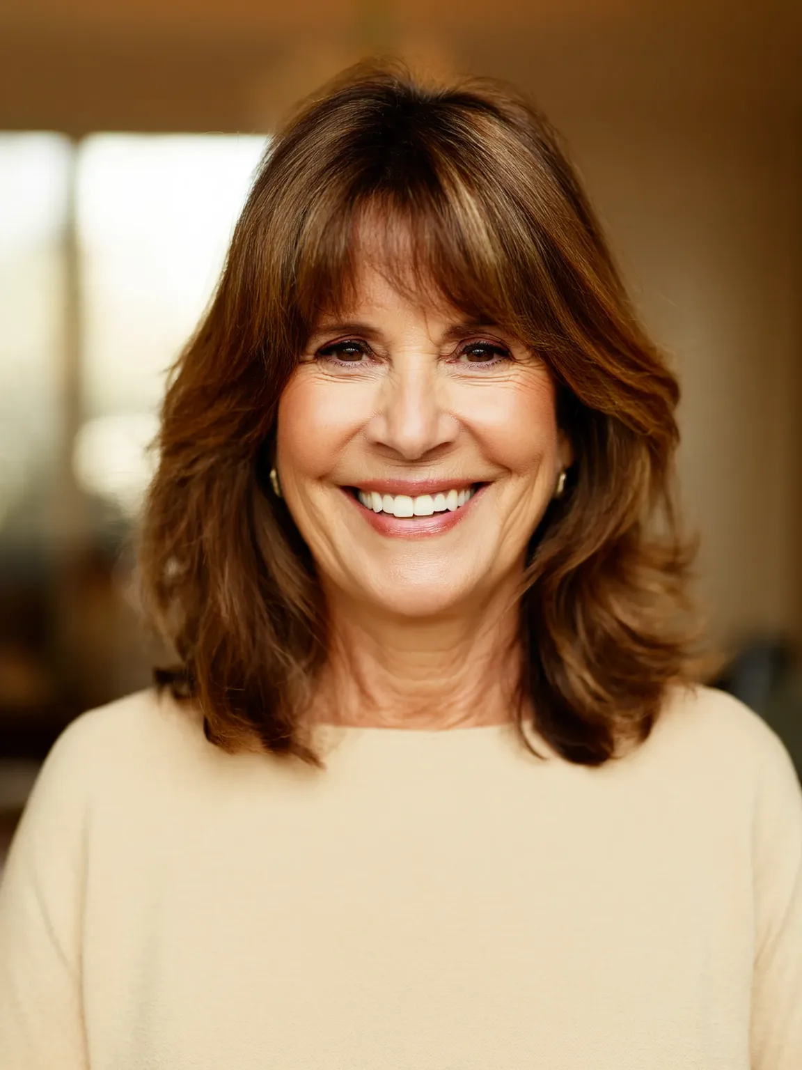 Shoulder-Length Layers with Warm Caramel Brown Hues