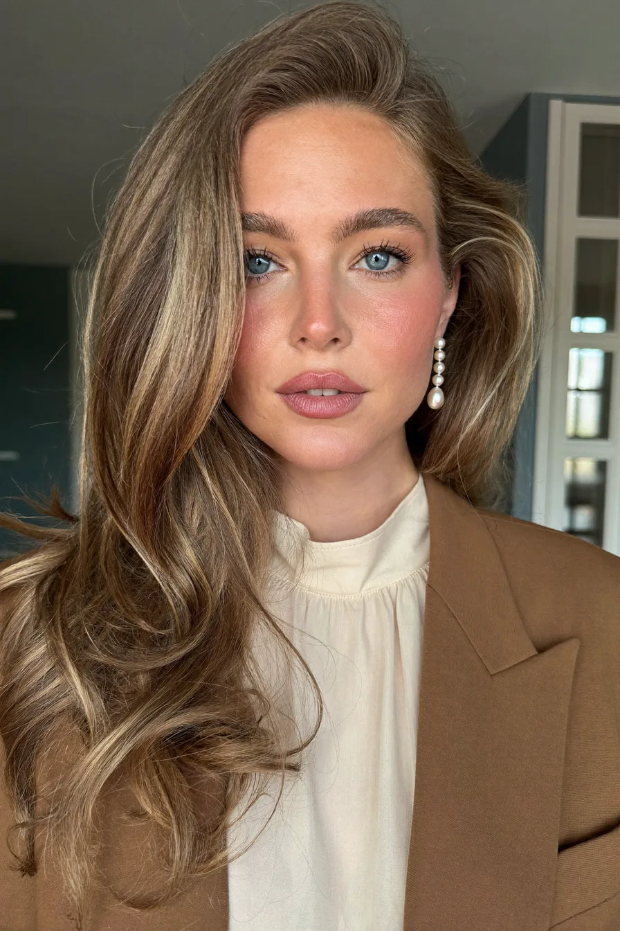 Soft Voluminous Wavy Long Layered Hair With Face-Framing Highlights