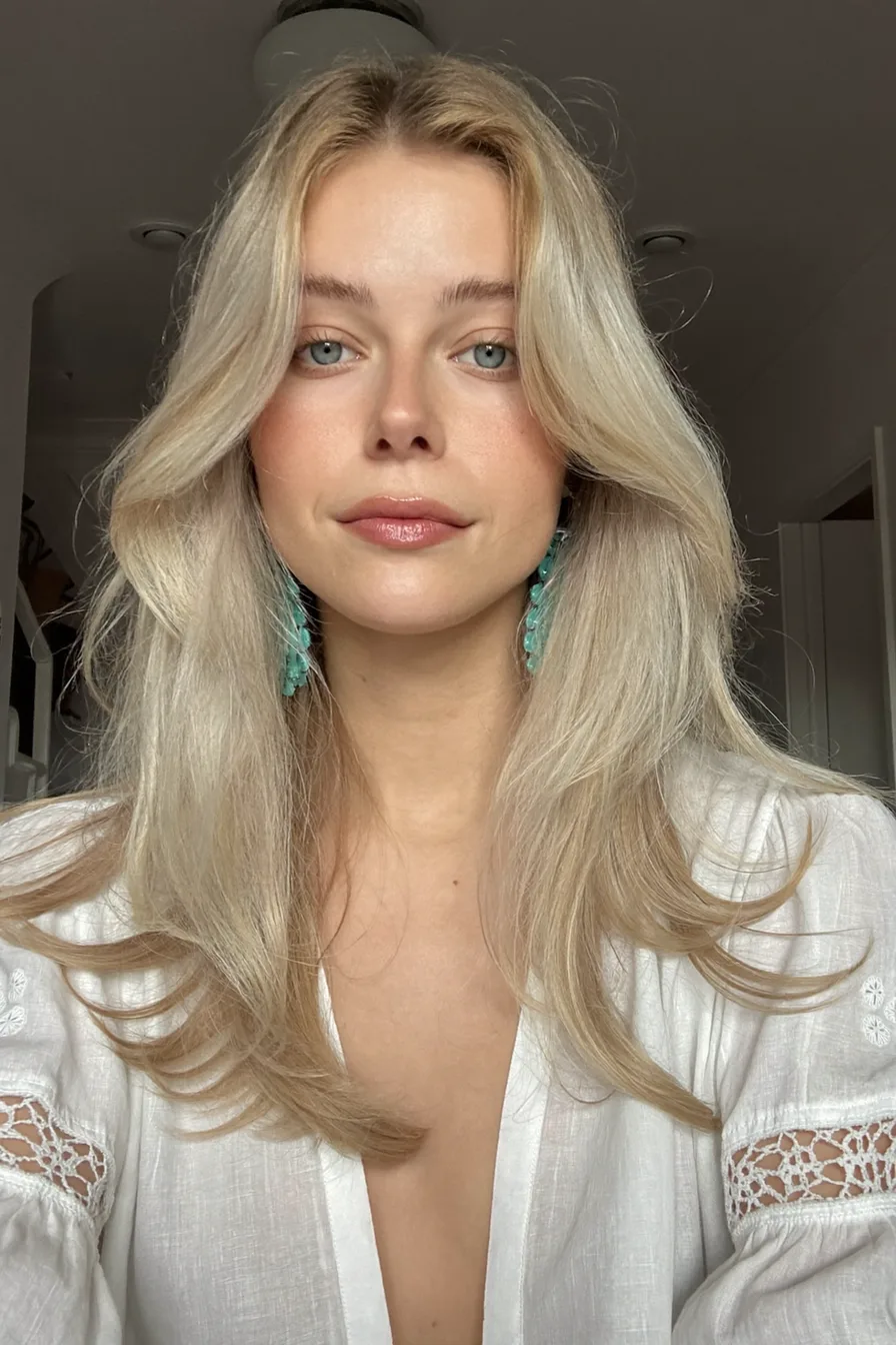 Effortless Face-Framing Wavy Long Layered Haircut with Center Part