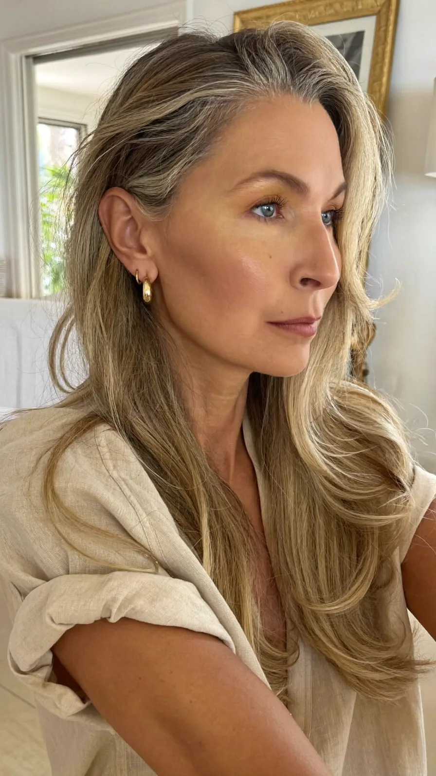 Classic Long Layered Waves with Soft Side-Swept Bangs