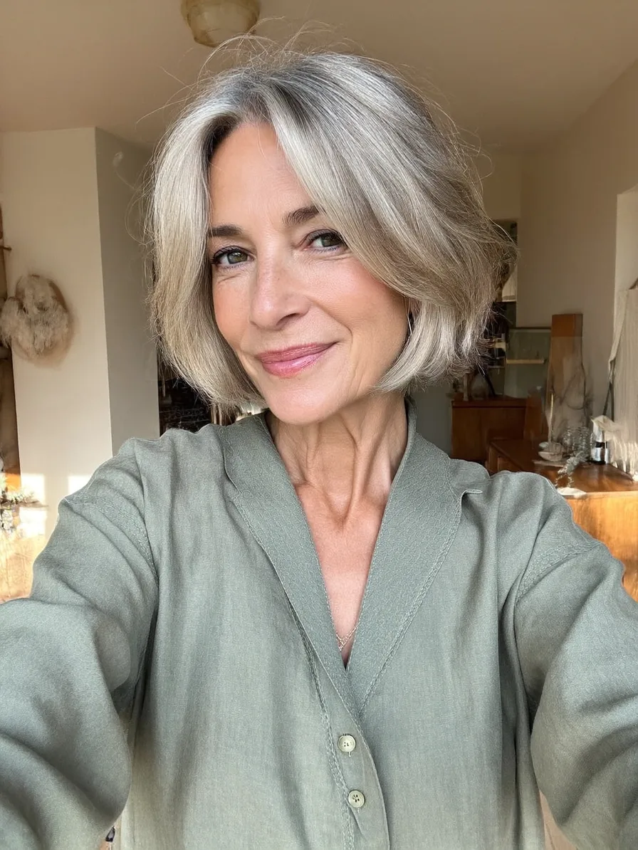 Elegant Chin-Length Bob with Center-Parted Curtain Bangs