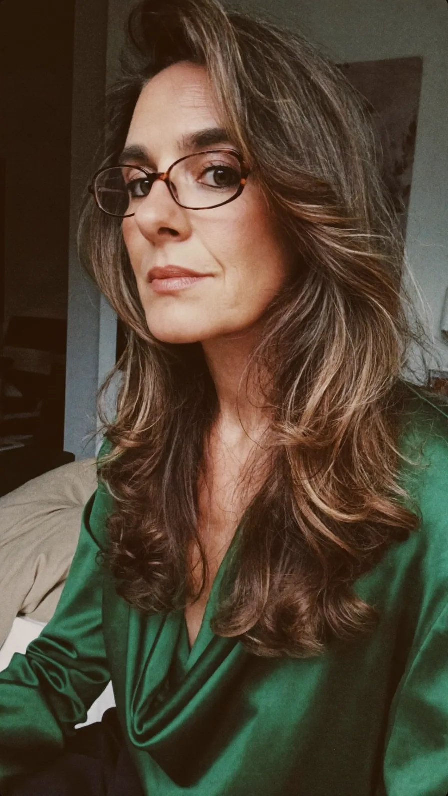 Elegant Long Layered Waves with Soft Side-Swept Highlights
