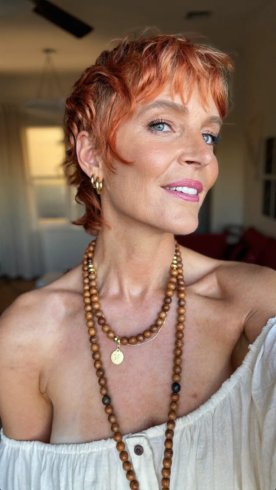 Choppy Textured Copper Red Pixie with Wispy Bangs