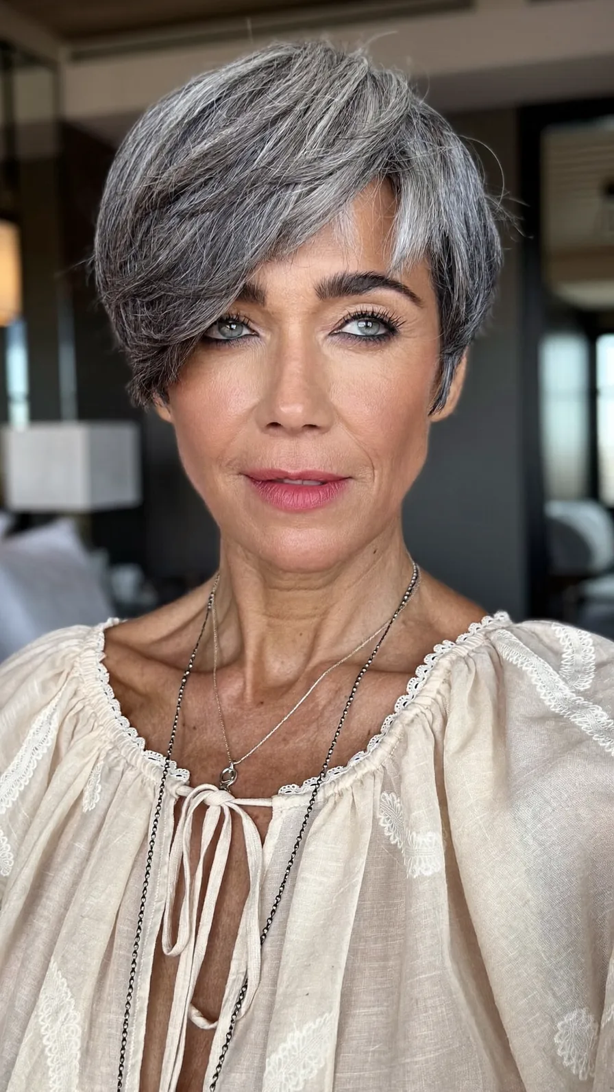 Modern Textured Short Pixie with Side-Swept Highlights