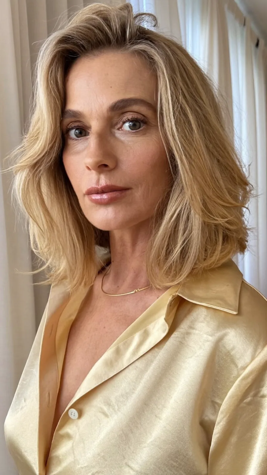 Elegant Shoulder-Length Layered Lob with Soft Feathered Ends