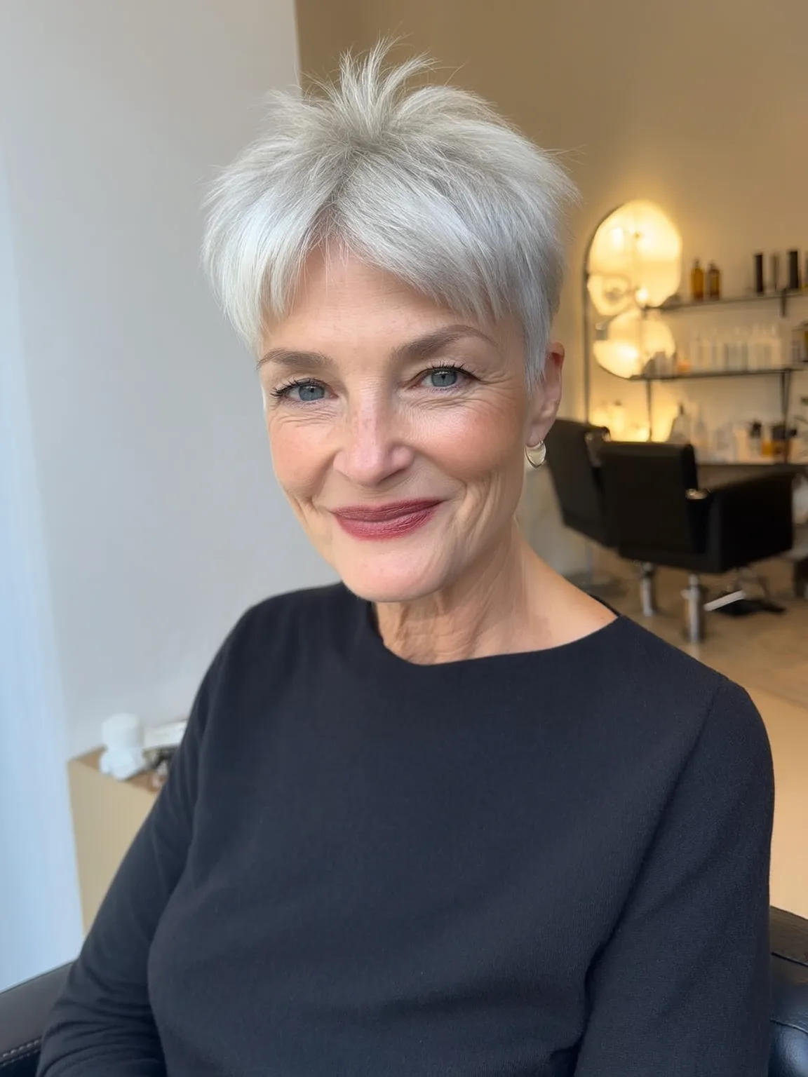 Sleek Silver Frost Pixie with Side-Swept Bangs