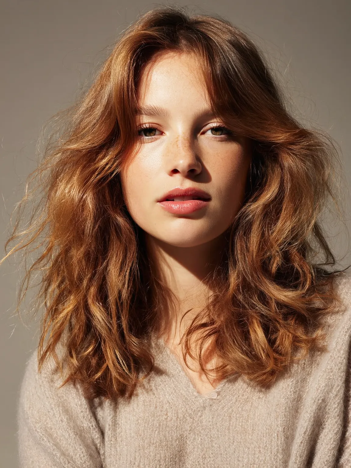 Medium Warm Caramel Layers with Curtain Bangs