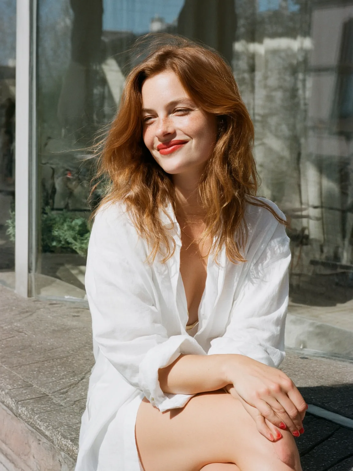 Voluminous Medium Copper Brown Layers with Side Bangs