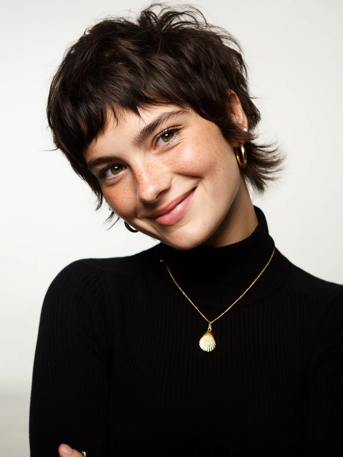 Dark Chocolate Wavy Pixie with Wispy Bangs