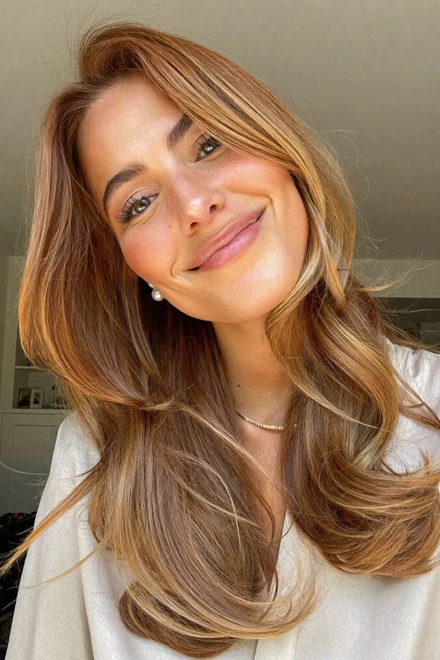 Soft Face-Framing Honey Blonde Wavy Long Layered Haircut