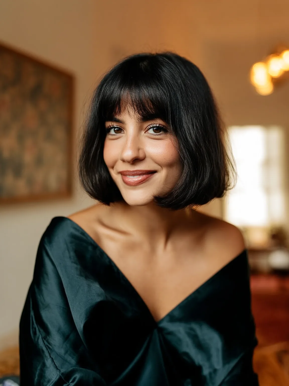 Midnight Black Bob with Structured Blunt Bangs
