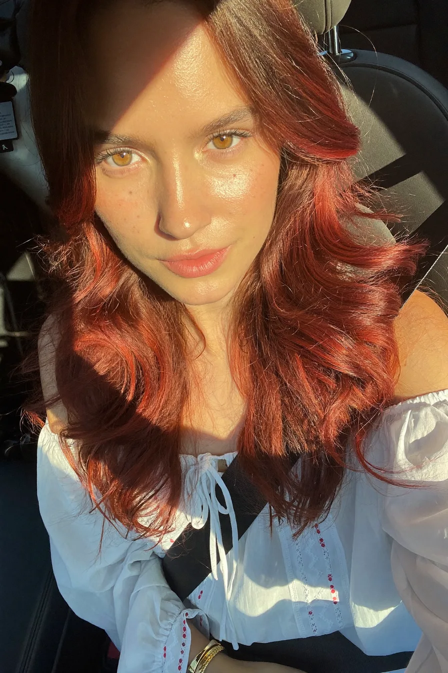Sun-Kissed Wavy Layers in Black Cherry Hair Color