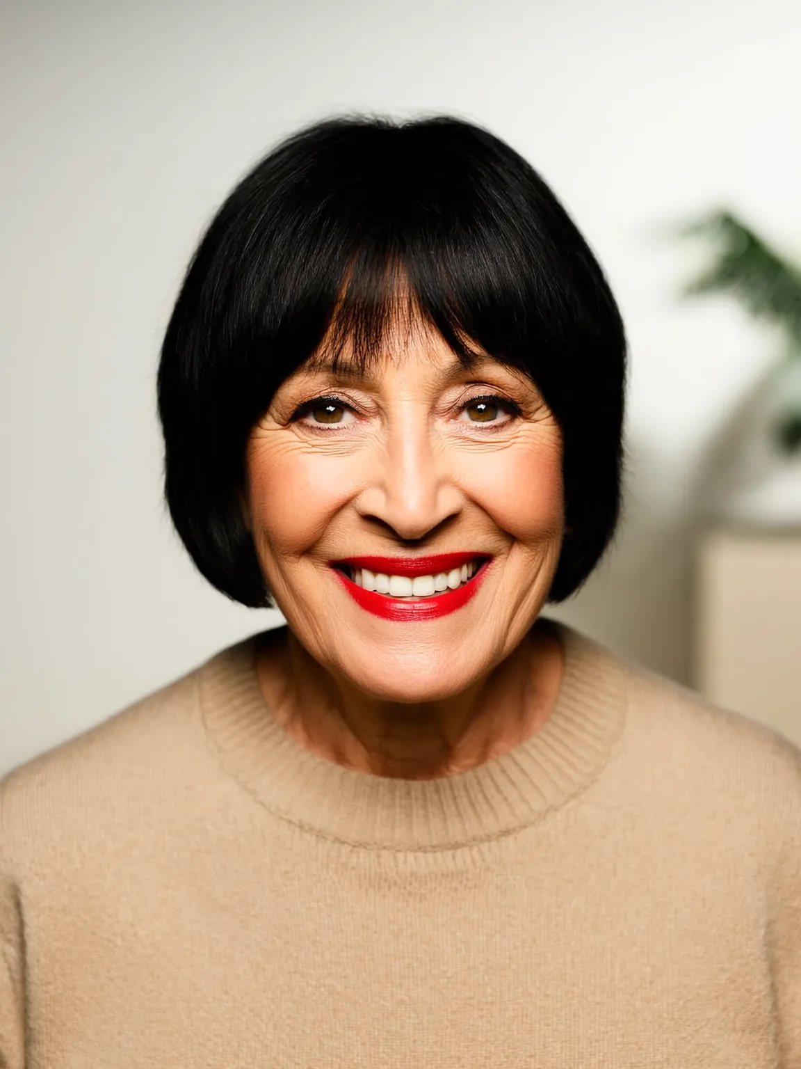 Versatile Chin-Length Jet Black Bob with Blunt Bangs
