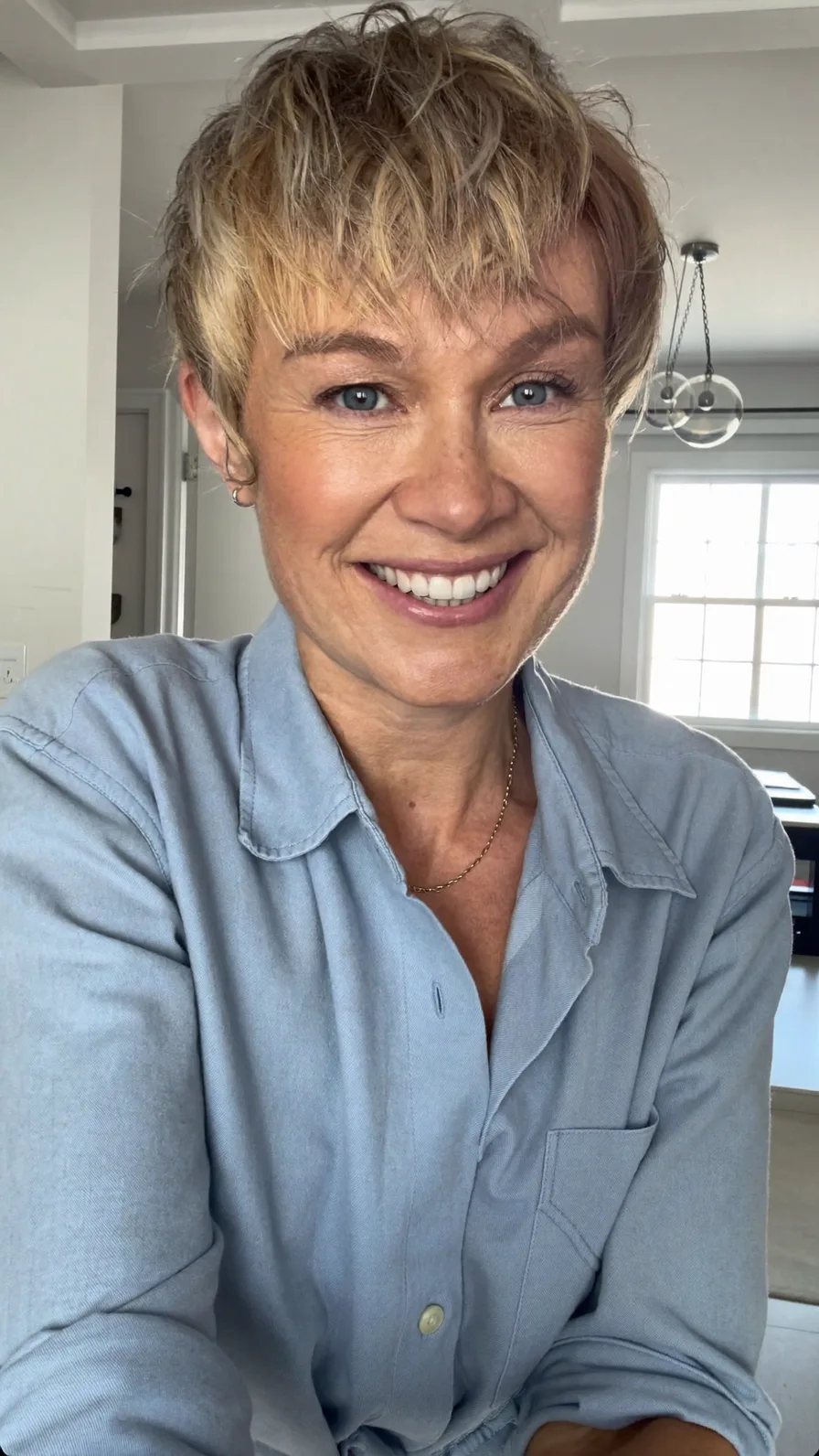 Textured Honey Blonde Pixie with Curtain Bangs
