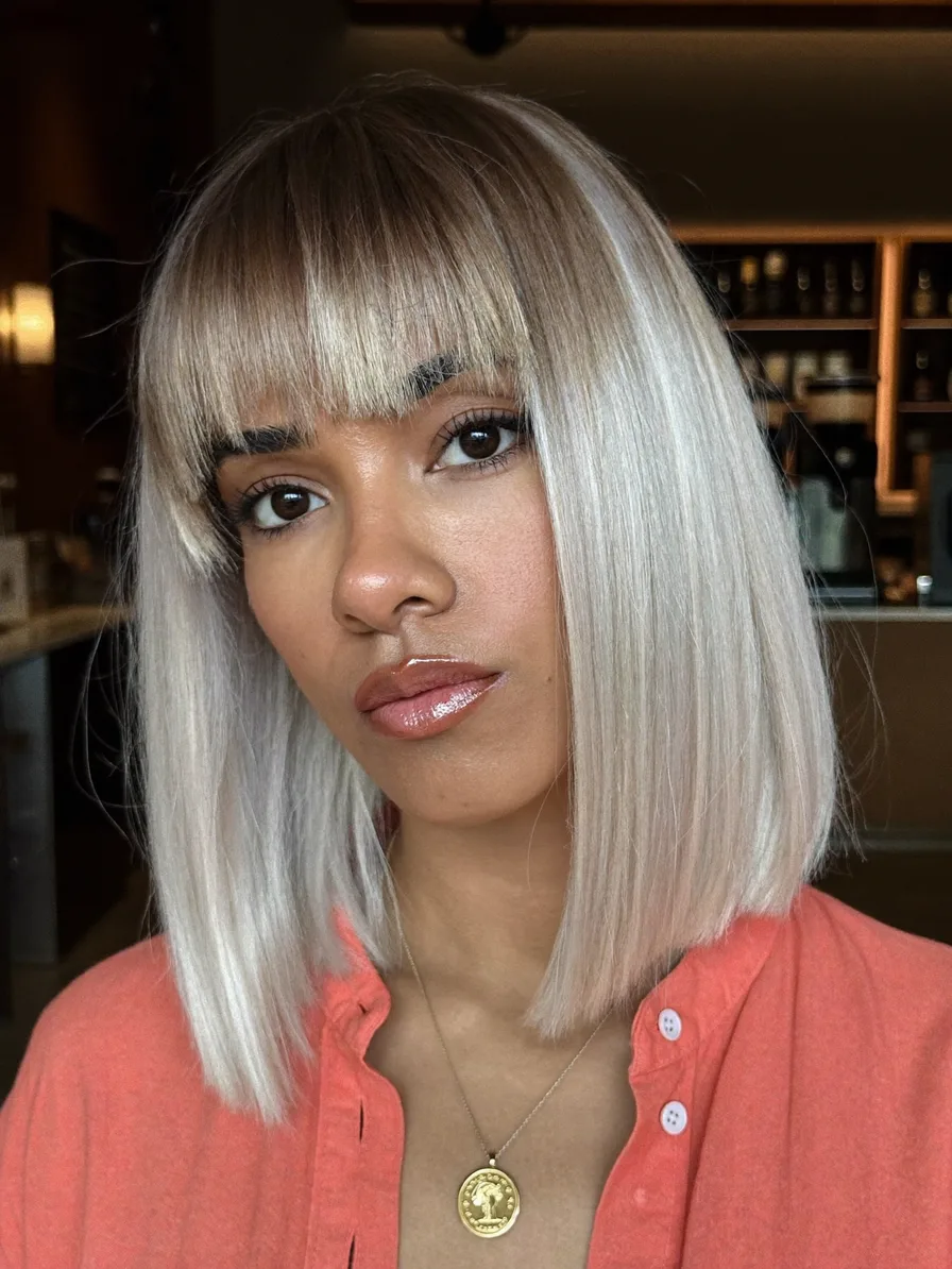 Straight Blunt Bob with Blunt Bangs and Two-Tone Color