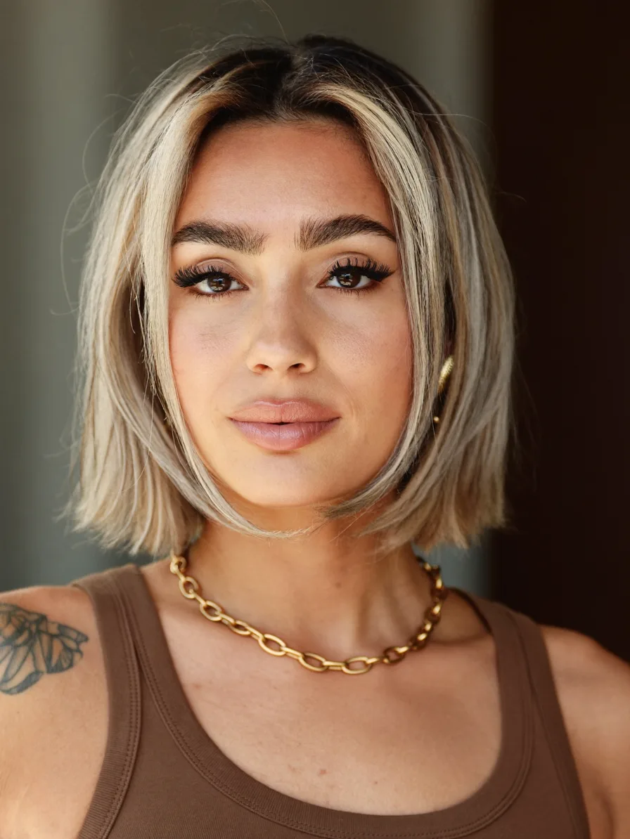 Chic Blunt Bob with Cool Ash Blonde Two-Tone Finish
