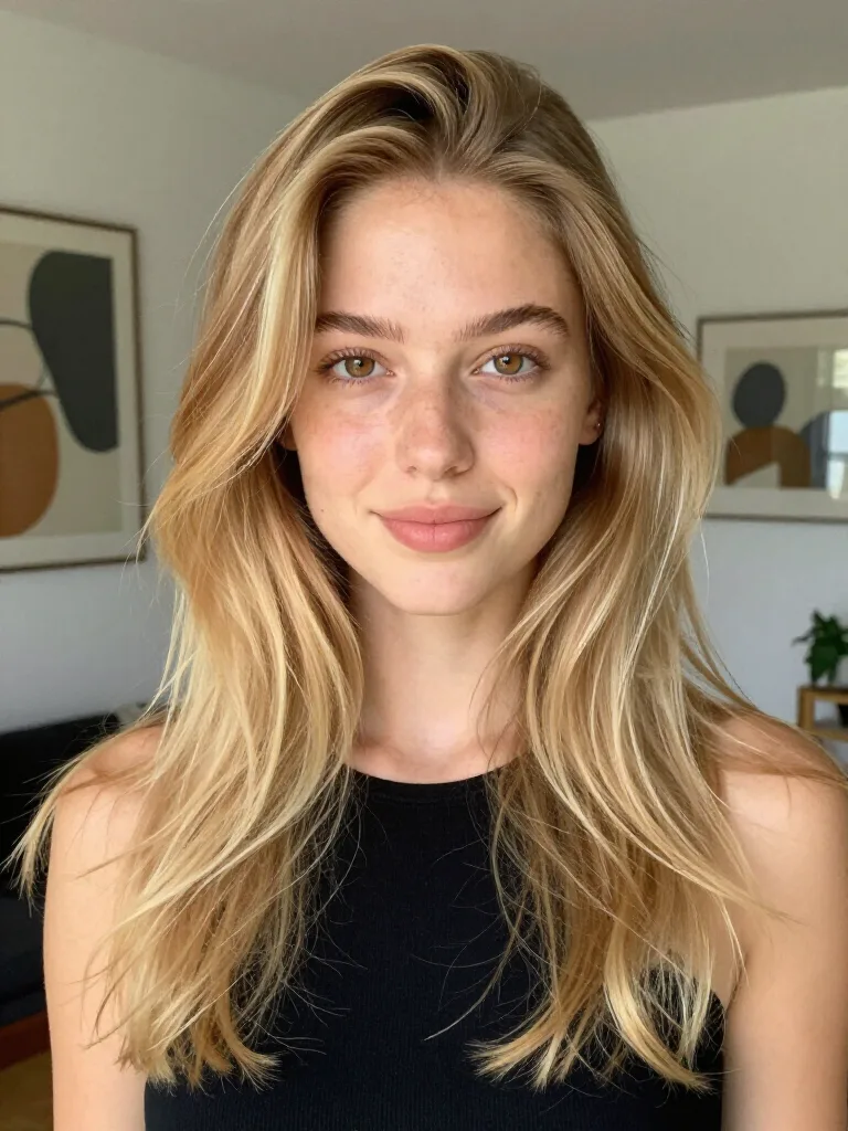 honey blonde with subtle highlights layered