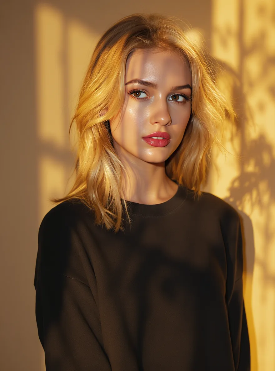Medium-Length Golden Blonde Wavy Lob