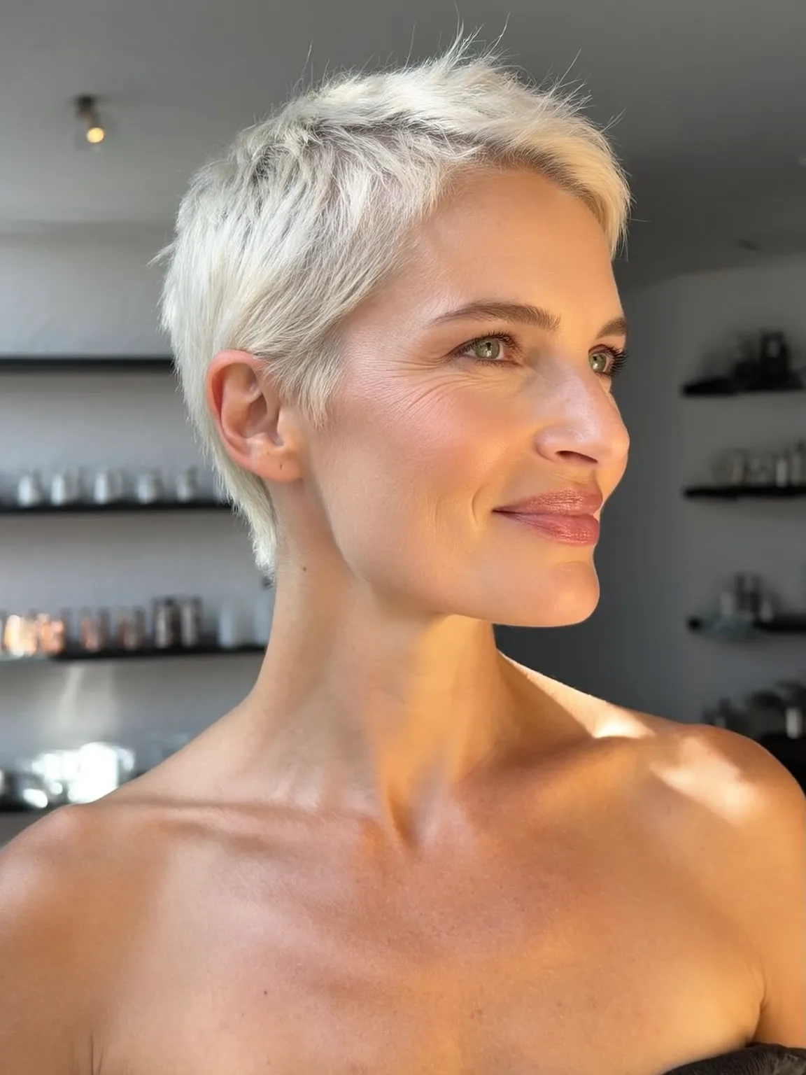 Versatile Platinum Blonde Straight Pixie with Side-Swept Bangs