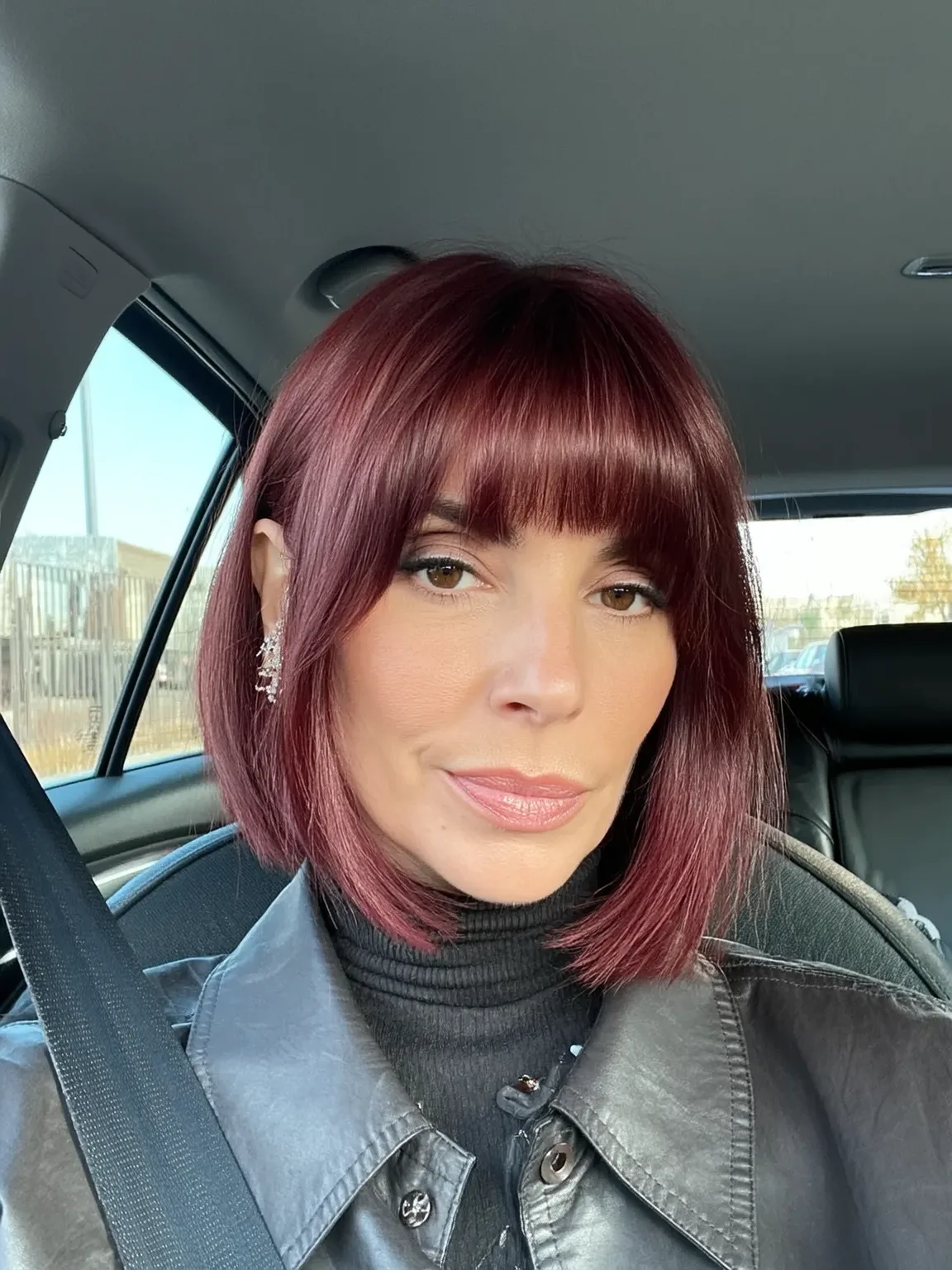 Deep Auburn Red Straight Bob with Blunt Fringe