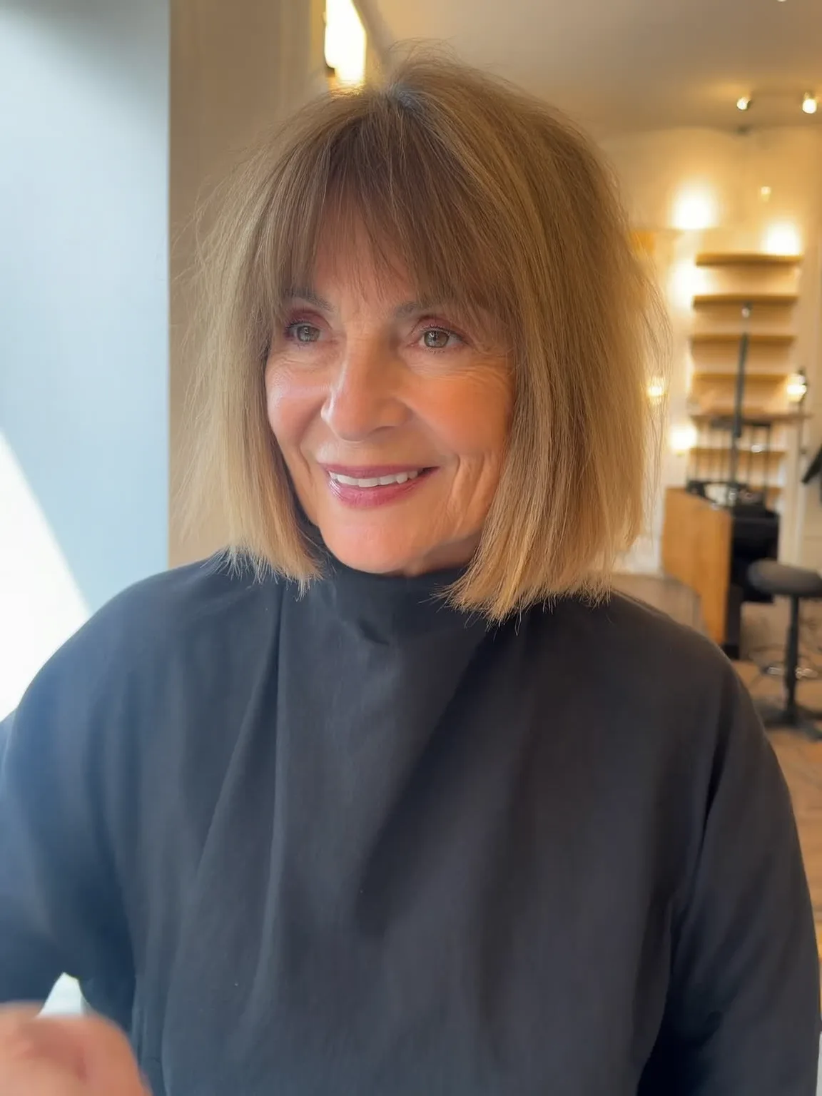 Caramel Brown Straight Bob with Defined Blunt Bangs