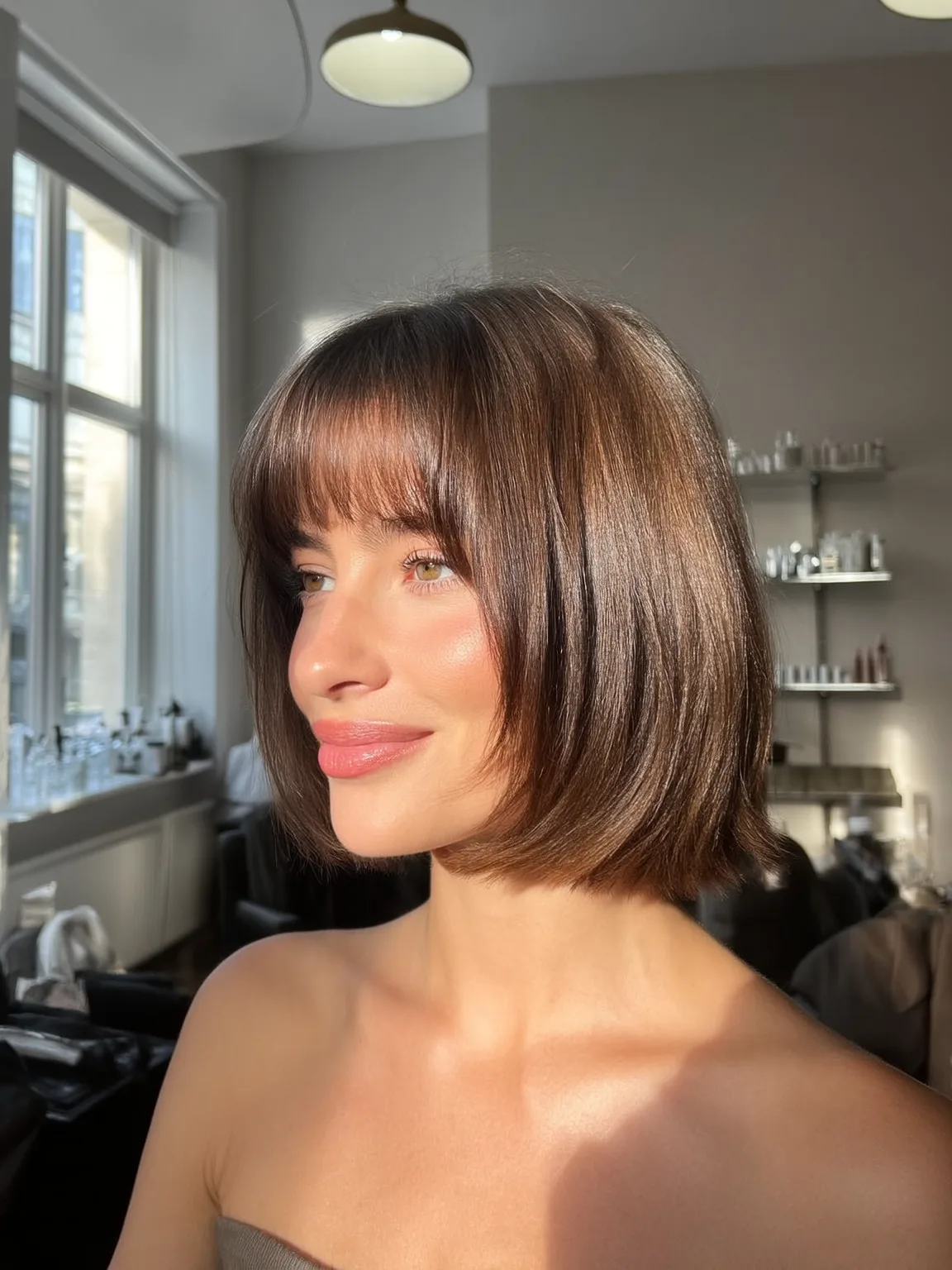 Rich Chocolate Brown Bob with Silky Straight Texture