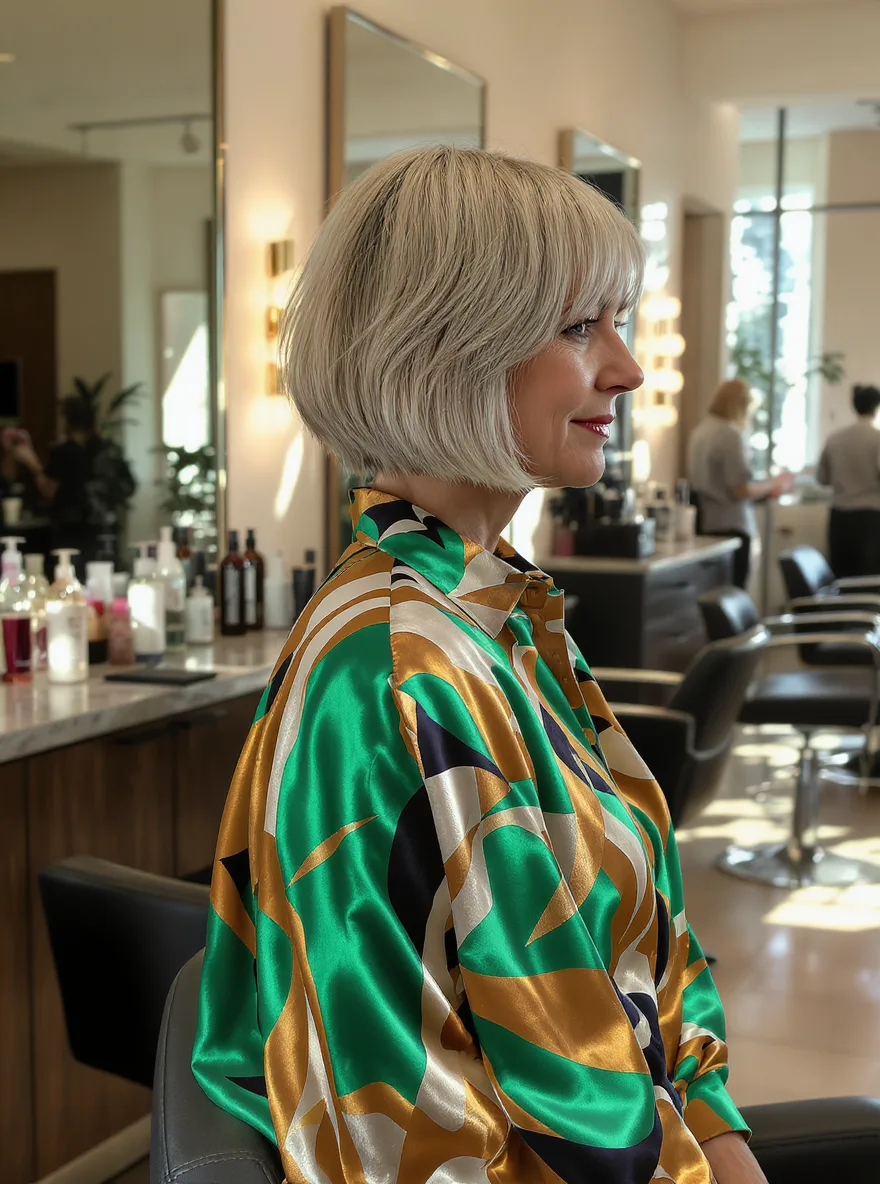 Silver Frost Straight Bob with Edgy Blunt Bangs