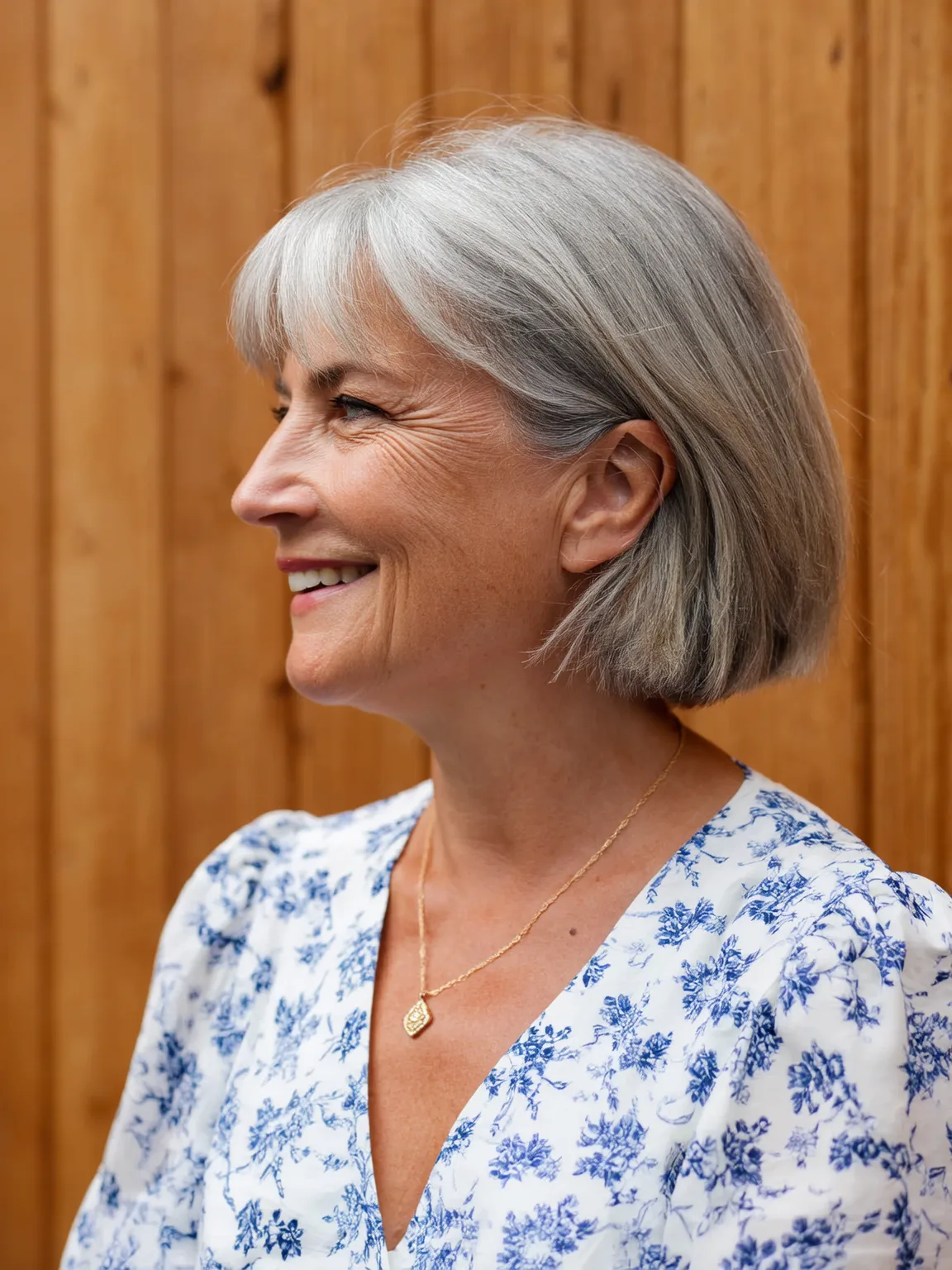 Sleek Silver Gray Bob with Crisp Blunt Bangs