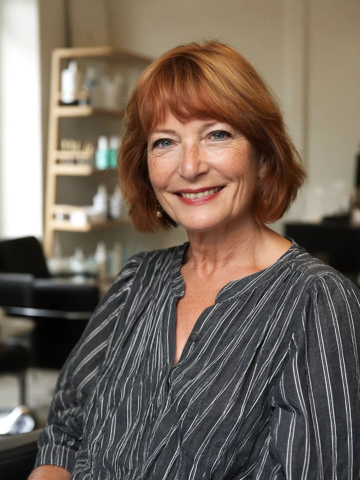 Warm Auburn Bob with Precision Blunt Bangs
