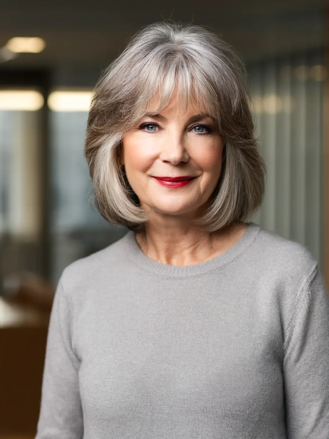 Polished Silver Frost Straight Bob with Blunt Bangs