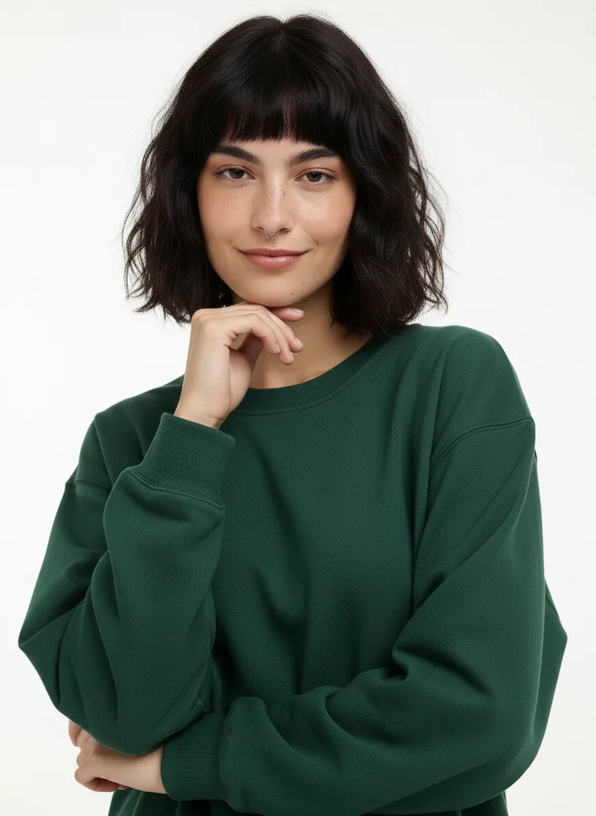 Rich Espresso Brown Wavy Bob with Bold Blunt Bangs