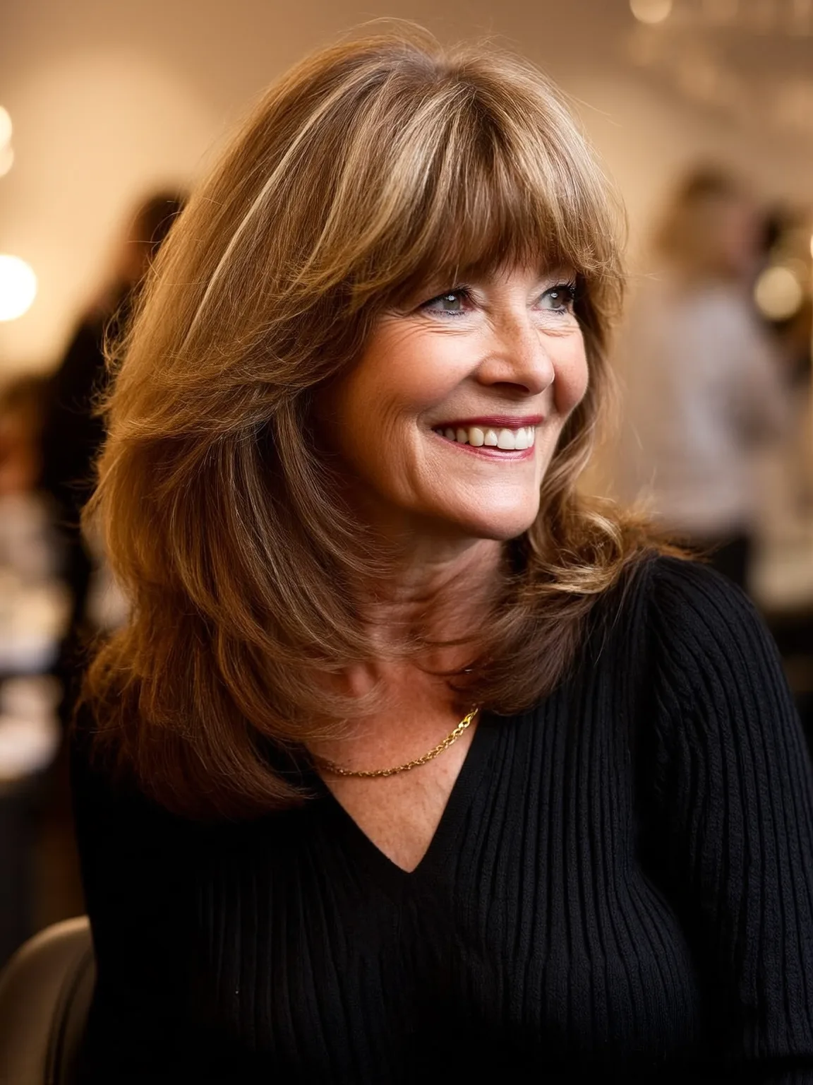 Layered Shoulder-Length Cut with Honey Blonde Balayage