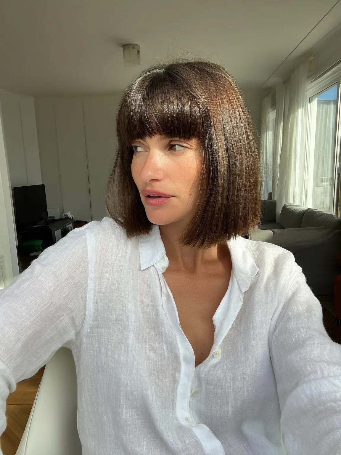 Chin-Length Blunt Bob with Glossy Chocolate Finish